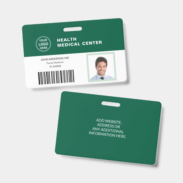 Bar Code ID Medizin Gesundheitsklinik Arzt Grün Ausweis (Vorder- & Rückseite)