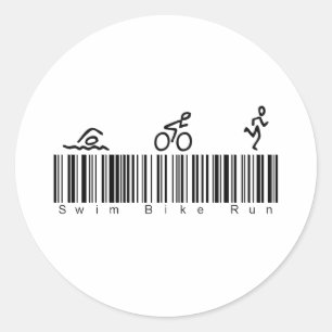 Bar Code Swim Bike Run Runder Aufkleber