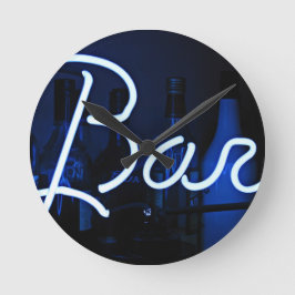 Bar, cool blaues Neonlicht Runde Wanduhr