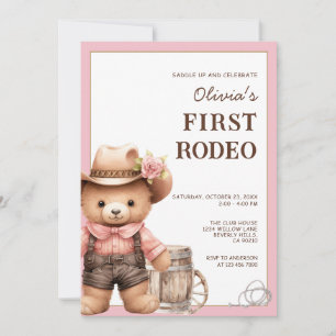 Bär Cowgirl Western Erstes Rodeo Geburtstag Einladung