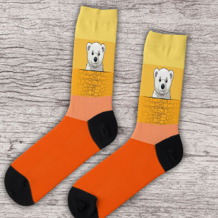 Bär, der über die Wand schaut, gelbe Orangenschatt Socken