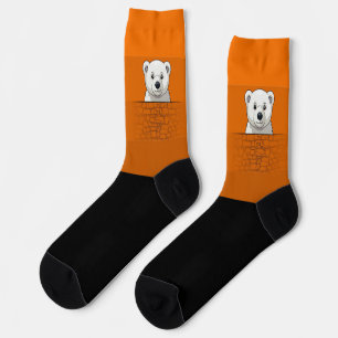 Bär, der über die Wand schaut, Orange Pumpkin Socken