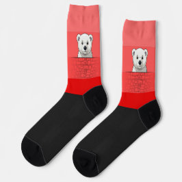 Bär, der über die Wand schaut, Rot Rot Rot Socken