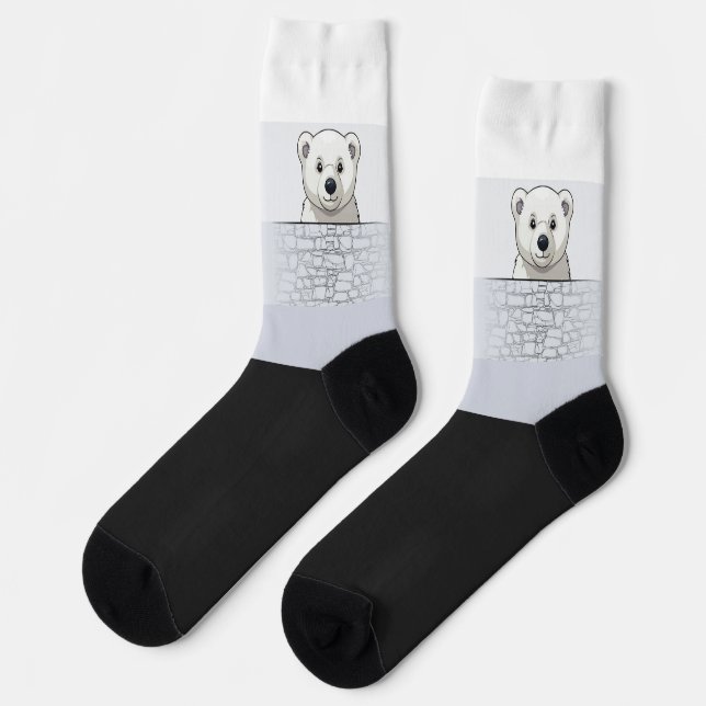 Bär, der über die Wand schaut, Weiße Schatten Socken (Linkes Detail)