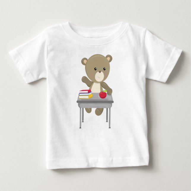 Bär, der zur Schule geht, Niedlicher Bär, brauner  Baby T-shirt (Vorderseite)