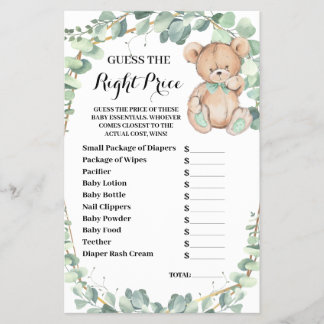 Bär errate die richtige Preis-Baby-Party-Spielkart Flyer