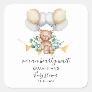 Bär Eukalyptus Schrift Baby Shower Quadratischer Aufkleber