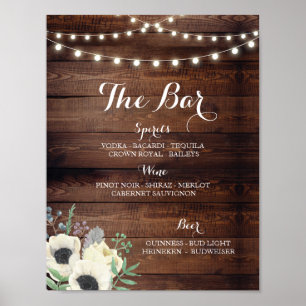 Bar Floral Anemone Wood Sign Hochzeit Empfang Poster