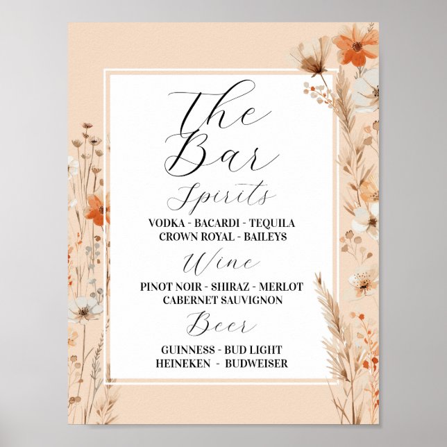Bar Floral Wedding Boho Florals Bohemisch Poster (Vorne)