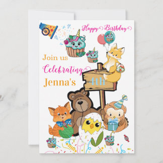 Bär Fuchs Vogel Cupcake Alles Gute zum Geburtstag Einladung