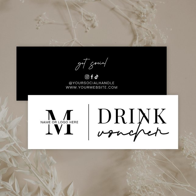 Bar für Business-Drinks Mini Visitenkarte (Minimalist drink voucher with space for your monogram or logo, perfect for any type of event)