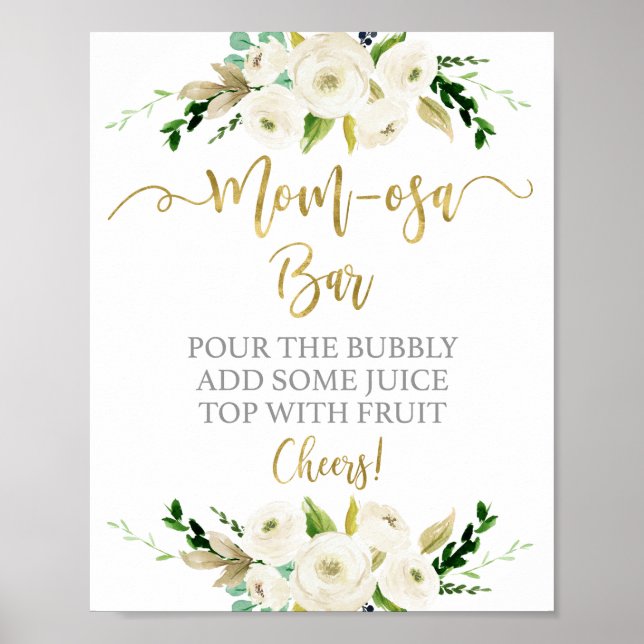 Bar für neutrale, weiße Blütenmomosa Poster (Vorne)