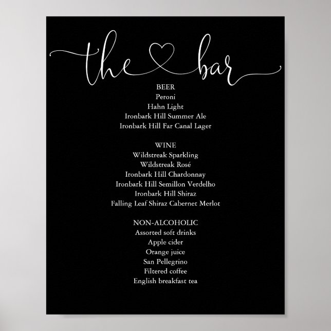 Bar für Schwarz-Weiß-Herzschrift Poster (Vorne)