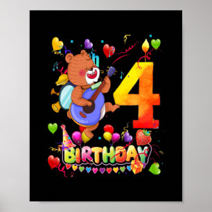 Bär Geburtstag 4 Jahre alt Kinder 4. Bären Geburts Poster