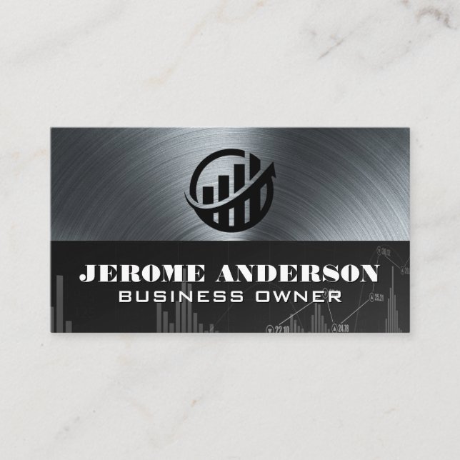 Bar Growth Chart Logo | Finance | Metallic Visitenkarte (Vorderseite)