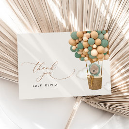 Bär, Grüne Balloons, Heißluftballon, Babydusche Dankeskarte