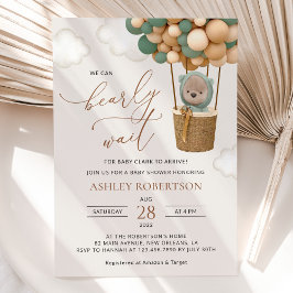 Bär, Grüne Balloons, Heißluftballon, Babydusche Einladung