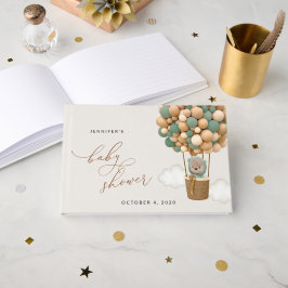 Bär, Grüne Balloons, Heißluftballon, Babydusche Gästebuch