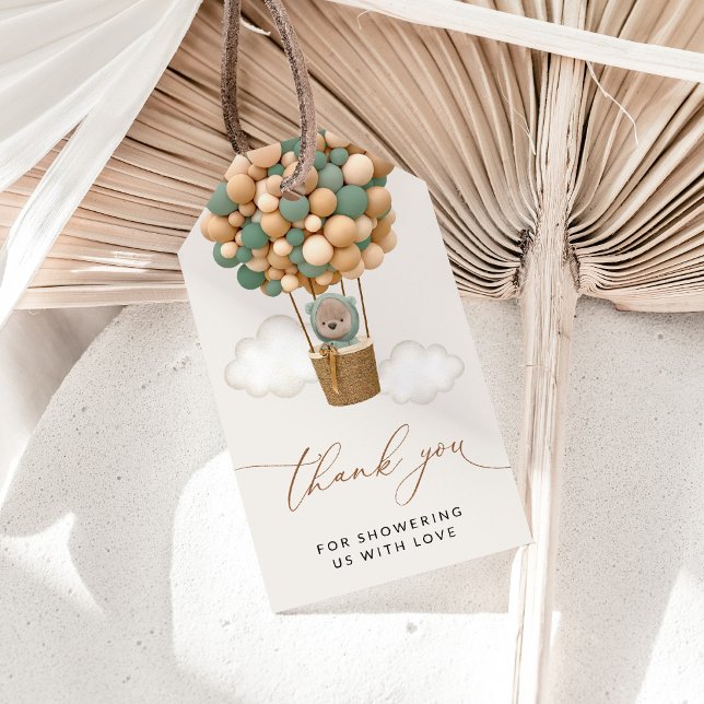 Bär, Grüne Balloons, Heißluftballon, Babydusche Geschenkanhänger (Von Creator hochgeladen)