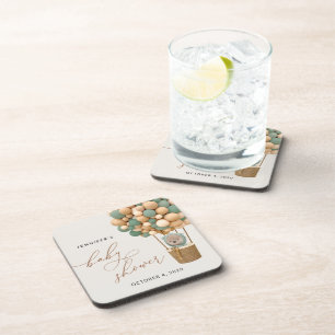 Bär, Grüne Balloons, Heißluftballon, Babydusche Getränkeuntersetzer