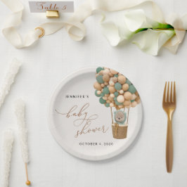 Bär, Grüne Balloons, Heißluftballon, Babydusche Pappteller