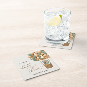 Bär, Grüne Balloons, Heißluftballon, Babydusche Rechteckiger Pappuntersetzer