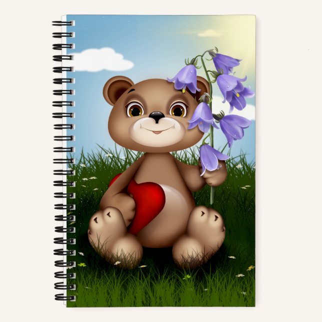 Bär hält Blumenstrauß-30926 Notizbuch (Vorderseite)