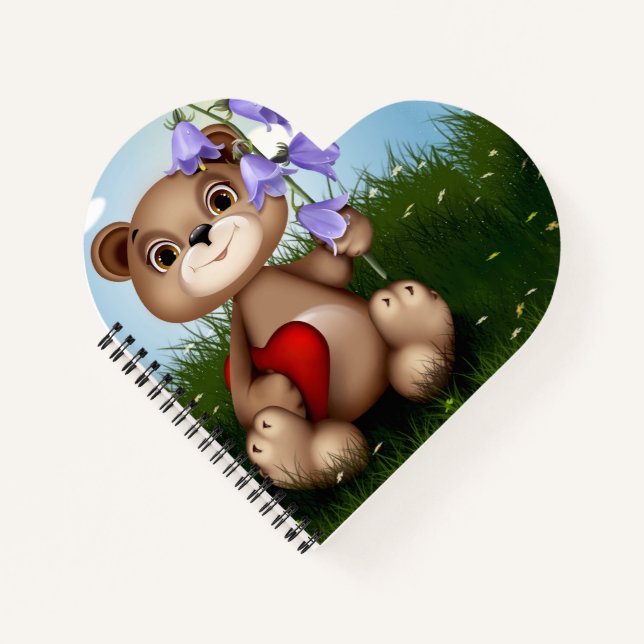 Bär hält Blumenstrauß-30926 Notizbuch (Vorderseite)