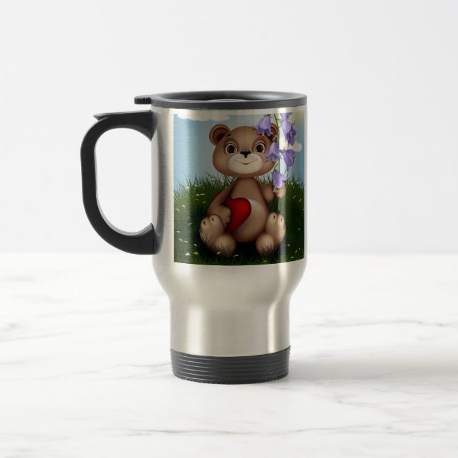 Bär hält Blumenstrauß-30926 Reisebecher (Links)