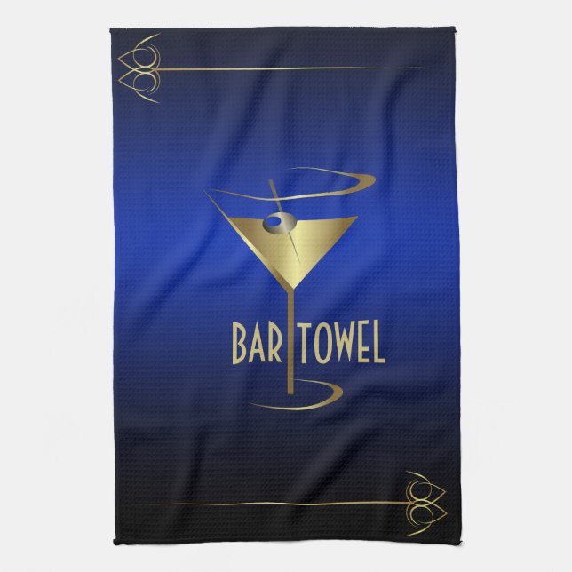 Bar Handtuch Blau und Gold Cocktail Glas (Vertikal)