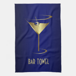 Bar Handtuch Blau und Gold Martini-Glas