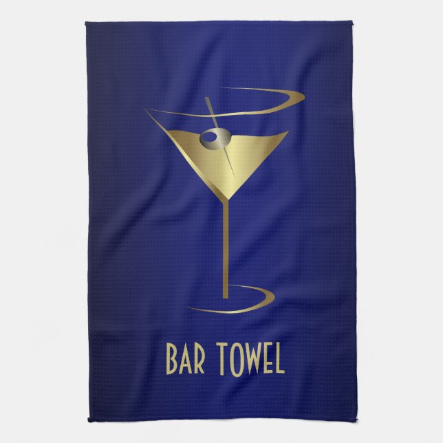 Bar Handtuch Blau und Gold Martini-Glas (Vertikal)