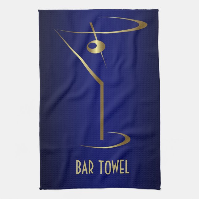 Bar Handtuch Blau und Gold Martini-Glas (Vertikal)