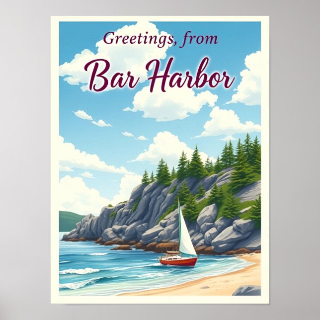 Bar Harbor, Maine – Acadia Coastlines Vintage Poster (Vorne)