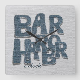 Bar Harbor Maine Denim Letter Wall Clock Quadratische Wanduhr