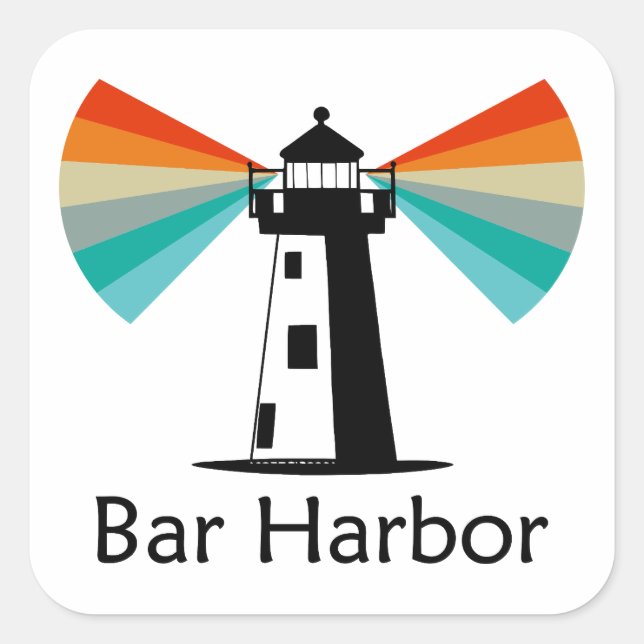 Bar Harbor Maine Leuchtturm Regenbogen Quadratischer Aufkleber (Vorderseite)