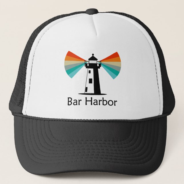 Bar Harbor Maine Leuchtturm Regenbogen Truckerkappe (Vorderseite)