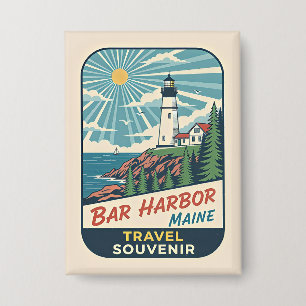 Bar Harbor, Maine Retro Leuchtturm 1950er Jahre Button