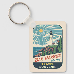 Bar Harbor, Maine Retro Leuchtturm 1950er Jahre Schlüsselanhänger