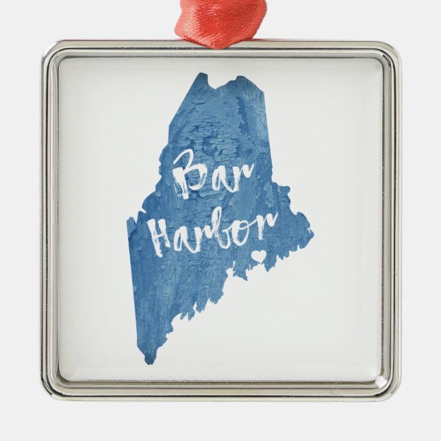 Bar Harbor Maine Wood Grain Ornament Aus Metall (Vorne)