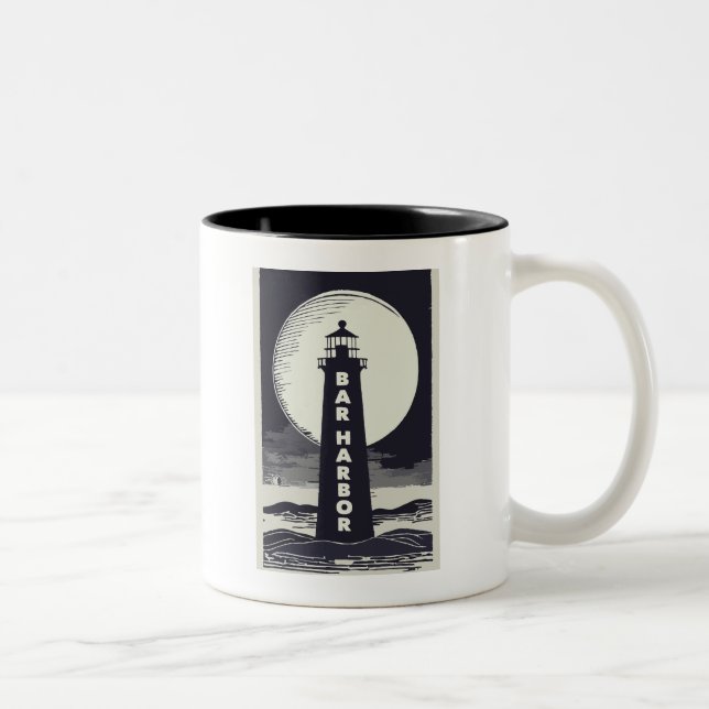 Bar Harbour Maine Lighthouse Moon Zweifarbige Tasse (Rechts)