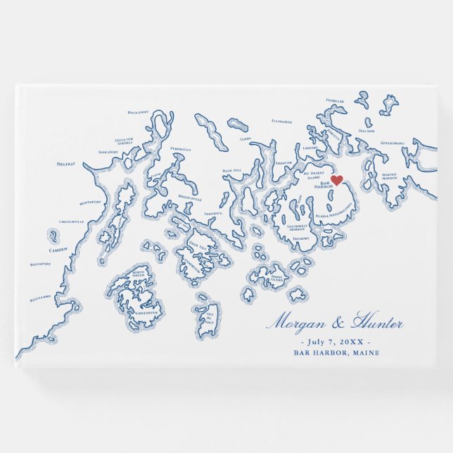 Bar Harbour Maine Map Hardcover Wedding Gästebuch (Vorderseite)