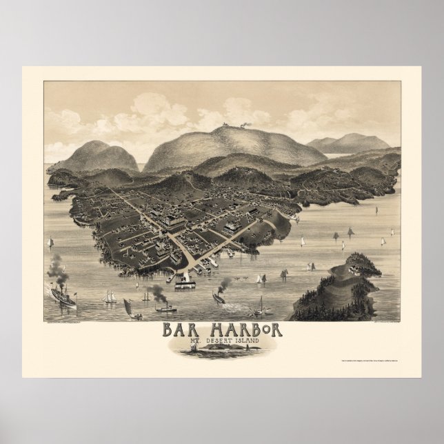Bar Harbour, ME Panoramablick - 1886 Poster (Vorne)