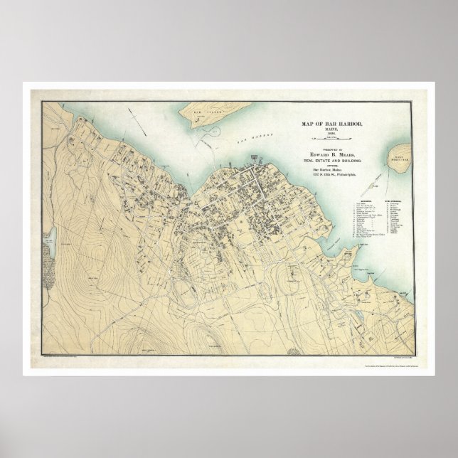Bar Harbour, ME Plan Karte 1896 Poster (Vorne)