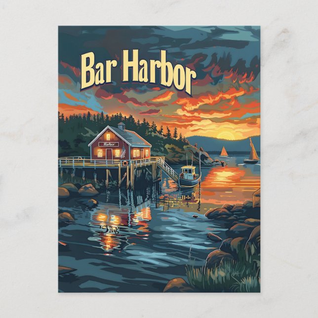 Bar Harbour Vintag Postkarte (Vorderseite)