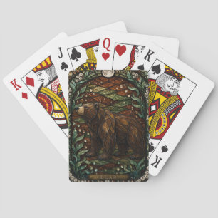 Bär Herbst Holz Illumina Bleiglas Spielkarten