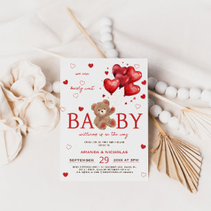 Bär Herz Ballons rote Babyparty-Einladung Einladung