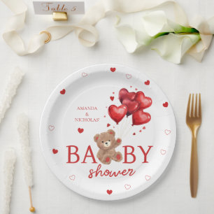 Bär Herz Ballons rote Babyparty Pappteller