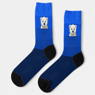 Bär hinter einer Mauer hervorschauend, Dunkelblaue Socken