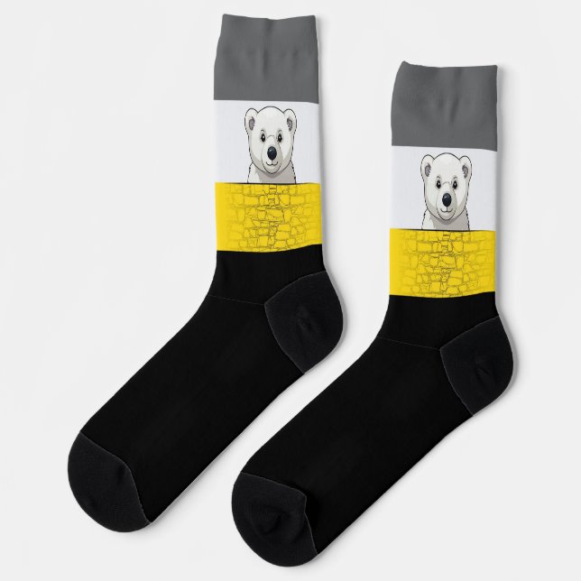 Bär hinter einer Mauer hervorschauend, Gelb, Schwa Socken (Linkes Detail)